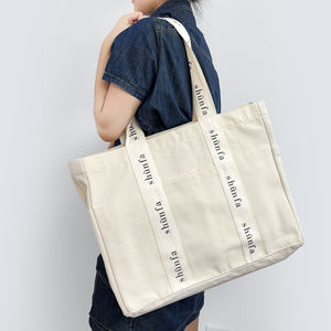 Bolso grande de algodón de lona para compras con logotipo impreso personalizado de playa para estudiantes universitarios de maquillaje portátil de lujo ecológico para mujer - Product Image 1