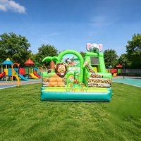 Château Gonflable Commercial Thème Animaux de la Jungle Combo Toboggan Intérieur/Extérieur pour Fêtes d'Enfants