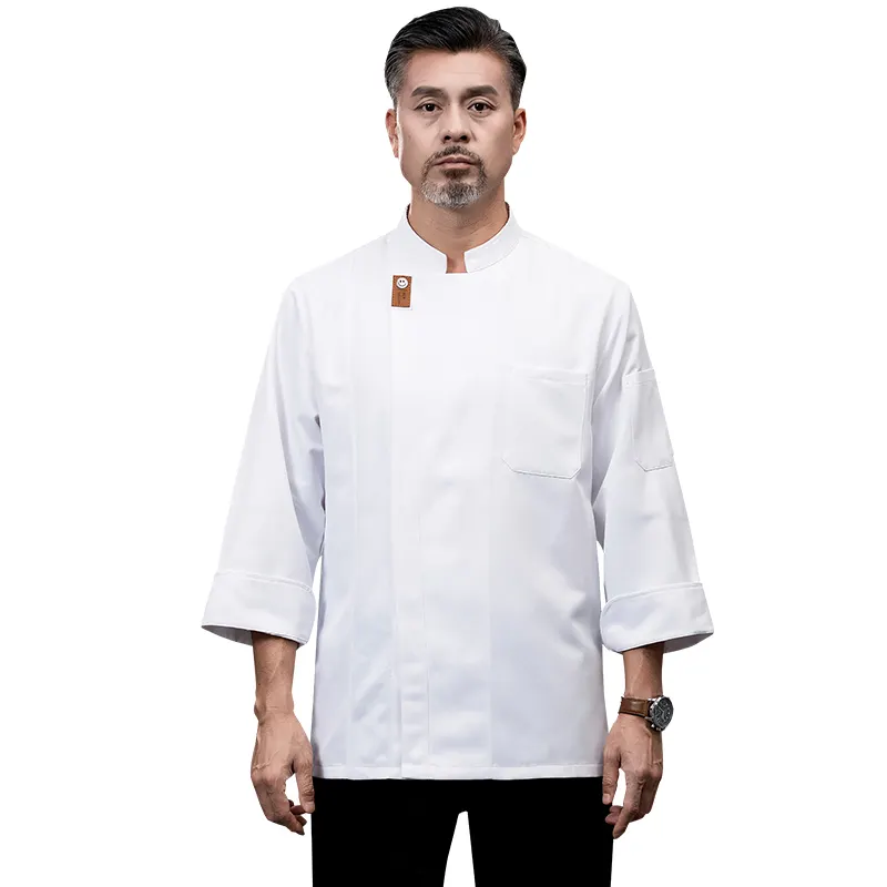 Seragam koki bahan polycotton kustom untuk restoran dan bar, jaket koki dapur Pria