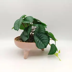 Home Office Dekor Terrakotta Pflanzer Schüssel mit Faux großen Pflanzen Desktop-Display Blumentopf Sukkulenten Topf Mini Fuß