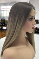Perruque frontale en dentelle suisse HD 100% cheveux vierges brun cendré avec mèches, sans colle, nœuds invisibles, pré-épilée, ligne de cheveux naturelle, perruque casher juive