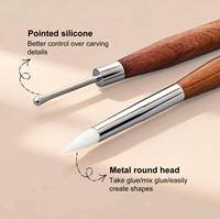 Outil 2-en-1 double face pour colle à ongles et brosse à sculpter les fleurs avec manche en bois, brosse en métal/silicone pour salons de manucure professionnels et DIY