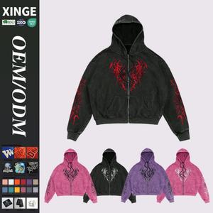 Sudadera con Capucha Oversize de Algodón 100% con Bolsillo y Hombros Caídos, Estampado 3D Bordado, Lavado Ácido, para Hombre, de Fábrica OEM Personalizada, Colección Otoño - Product Image 1