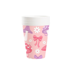 Juego de Vajilla Personalizado DAMAI para Fiesta de Cumpleaños de Niña, Plato y Vaso de Papel con Lazo Rosa y Diseño de Champiñón - Product Image 6