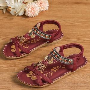 Servicio de Adquisición 1688 FTS: Sandalias Planas Boho con Cuentas Multicolor y Correa Elástica para Vacaciones, Baja Comisión - Product Image 4