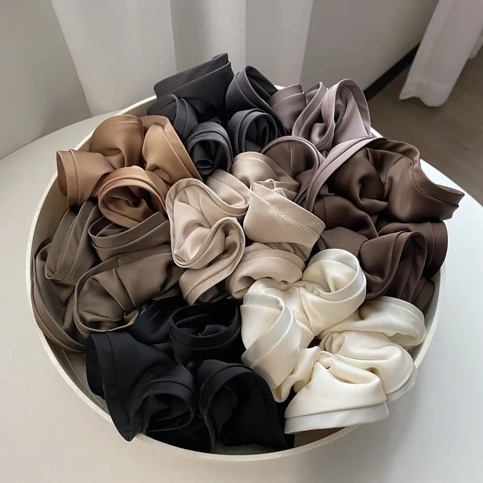 French Luxury Hair Accessories Hair Band Super Large Edge Satin Solid Color Elastic Vintage Hair Scrunchies Ponytail