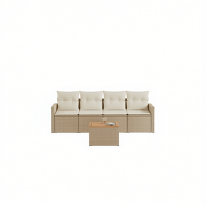Set Divano da Giardino in Rattan Beige a 4 Posti, Arredamento da Esterno Contemporaneo Resistente alle Intemperie - Product Image 1