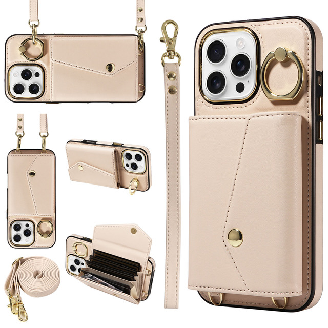 Hot Selling Trending Crossbody Necklace PU iPhone Leather Case With Wallet for iPhone 16 Pro Max Cell Phone Case Bag