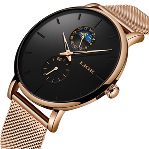LIGE LG9955 Montre Quartz Hommes Casual <span class=keywords><strong>Noir</strong></span> Montres étanches <span class=keywords><strong>Acier</strong></span> inoxydable Ultra Thin Male Clock 24 Hour Wrist Watch - Product Image 4