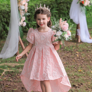 Vestido de Princesa con Volantes en Jacquard Rosa para Niñas, Estilo A-Line, Disfraz de Dama de Honor con Flores de Satén, Talla Mediana/Grande - Product Image 1