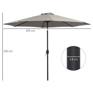 Outsunny Garden Umbrella 3x2,50 M Inclinable, con Manivela y Poste Extraíble Gris Claro - Product Image 3