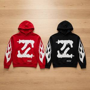 Sudaderas con capucha para hombre personalizadas al por mayor, de algodón polar, estilo streetwear Y2K grunge, con bordado de chenilla y estampado en relieve, con cremallera completa - Product Image 3