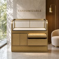 Vitrine à bijoux en acier inoxydable brossé à motif écaille de poisson, verre trempé, éclairage LED pour bijouterie
