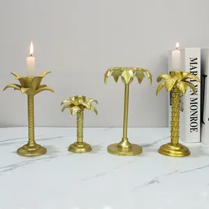 Candle Holder Custom Wholesale Metal Coconut Palm Tree Shape Golden Candlestick Desk Home Office Decoration Crafts