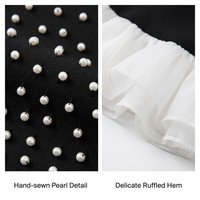 Robe Mini Élégante Style Old Money Noir et Blanc Contrasté avec Strass et Perles, Ourlet Volanté, Tenue de Soirée – Fabricant de Vêtements