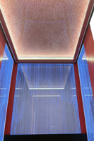 Ascenseur panoramique moderne pour villa, sur mesure, en aluminium rouge et acier inoxydable, sans engrenages, à courant alternatif