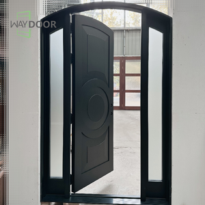 מותאם אישית מודרני עץ אלון חיצוני מעץ אלון מהגוני שחור עץ מלא חזית קשתי דלת כניסה עם 2 sidelming לבית - Product Image 2