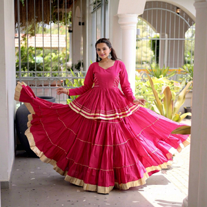 Conjunto de Vestido Largo de Algodón con Volantes para Mujer, Lehenga Choli, Atuendo Étnico Elegante para Bodas, Fiestas y Diwali - Product Image 1
