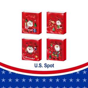 Sacs cadeaux de Noël américains rouges avec motif Père Noël, emballage plastique jetable pour enfants et adultes, cadeaux de fêtes - Product Image 1