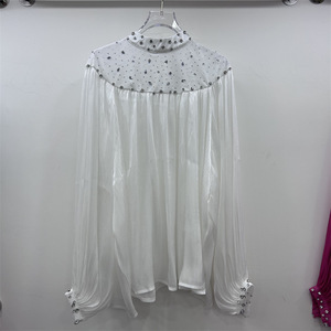 GX-2026 Nouvelle <span class=keywords><strong>Blouse</strong></span> à Manches Longues à Col en V Ornée de Diamants Rétro pour Femmes. Nouvelle mode rétro ample et tendance à manches longues. - Product Image 4