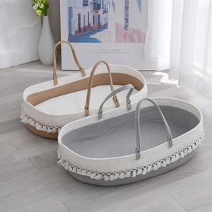 Cesta de Dormir para Bebé Tejida con Cuerda de Algodón Plegable y Ecológica, Decorada con Borlas, con Diseño que Ahorra Espacio para Guardería - Product Image 2