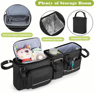 Heavy Duty Double Stroller Organizer <strong>Baby</strong> Stroller <strong>Caddy</strong> with Detachable Cooler Bag for Diaper Storage - Product Image 6