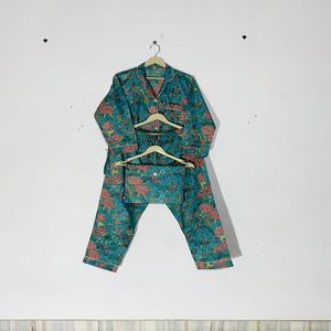 Conjunto de Pijama Floral Estampado a Mano de Primera Calidad - Ropa de Dormir de Algodón Artesanal, Ropa de Dormir y de Estar por Casa de Verano Estilo Bohemio para Mujer, Regalo - Product Image 5