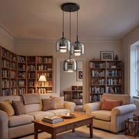Lámpara Colgante de Techo LED de Vidrio Ámbar Contemporánea, Iluminación Decorativa Minimalista para Sala de Estar