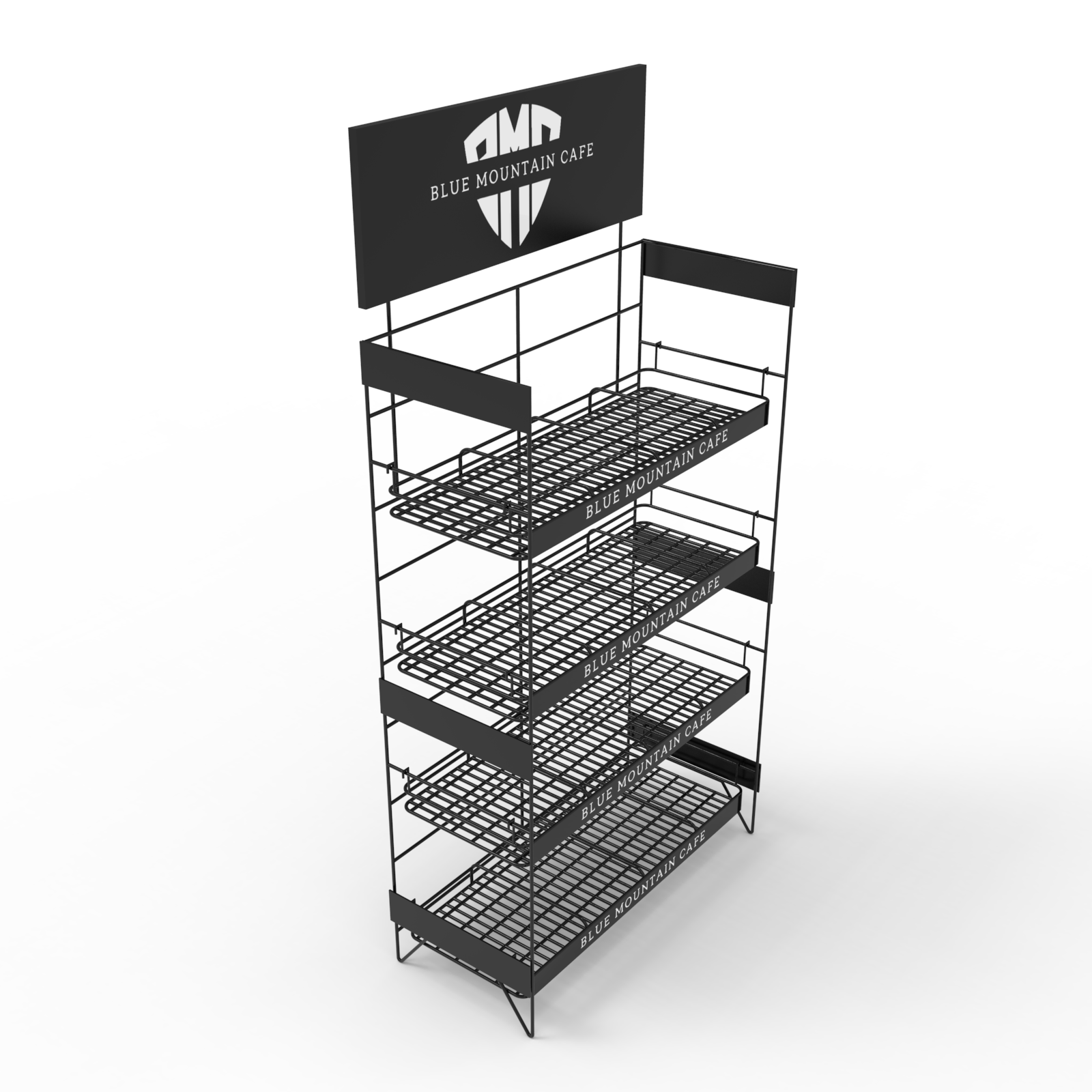 Apache Customized 4-Layer Iron Wire Modern Powder Coated Coffee Storage Floor Display Stand with Custom Logo for Supermarkets — view 5