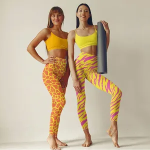 Calças de yoga de cintura alta com estampa de animais, conjunto de leggings esportivas para mulheres, tamanho grande, fabricante de china