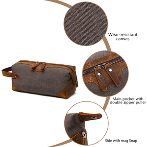 Aurora proveedor china de encargo de alta calidad de lona gris de cuero de Caballo loco de maquillaje bolsa - Product Image 5