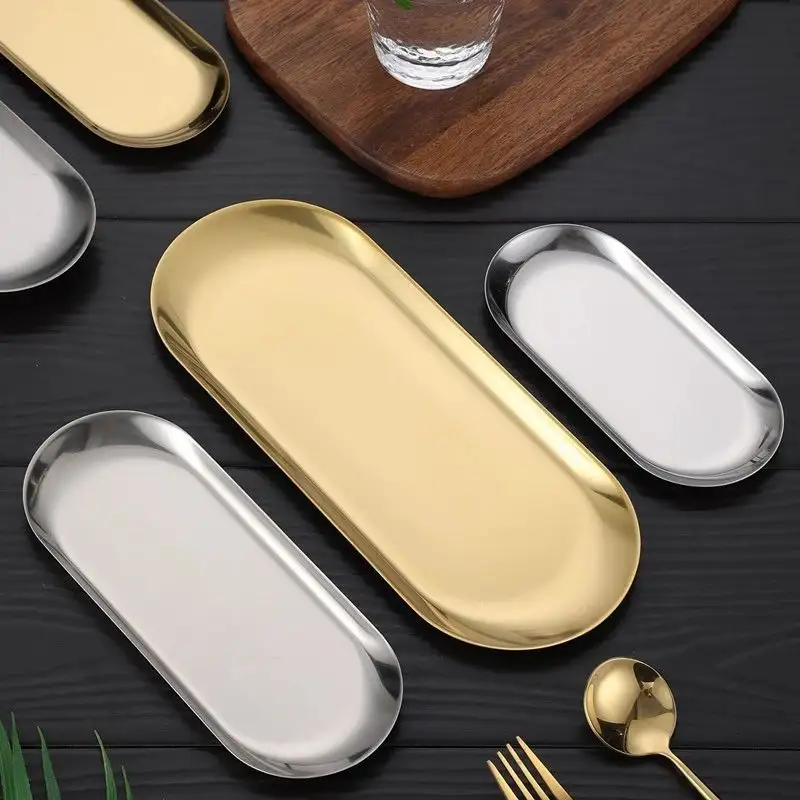 View larger image Share Gold Stainless Steel Towel Tray Oval Metal Tea Fruit Dish Plate Cosmetics Jewelry Organizer Storage Tr