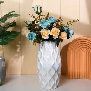 Aspire Hot Sale Weiß strukturierte moderne Art Keramik dekorative Vase für Tischplatte Hochzeits dekor