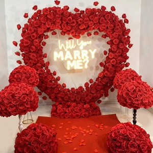 Floral Arch Red <strong>Pink</strong> White 2M*2M Artificial Heart Shaped Flower Arch for Romantic Proposal Decoration <strong>Backdrop</strong> - Product Image 1