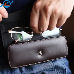 Portable PU Soft Leather Pouch Folding Glass Case Sunglasses Packaging Eyeglass Case PU Wearable belt on top