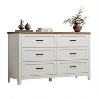 Commode rustique de style farmhouse à 6 tiroirs extra-larges en bois avec poignées métalliques, meuble TV de 54 pouces pour chambre à coucher et salon