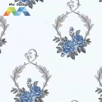MOI Wallpaper Gulungan Motif Bunga Biru Putih 45cm X 10m Dekorasi Dinding Kamar Tidur