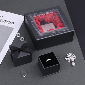 Boyang Custom Luxury Jewelry <b>Box</b> Packaging <b>Black</b> Gift Wedding Ring <b>Box</b> with Flowers - Product Image 4