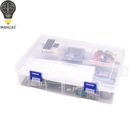 Kit de démarrage électronique complet pour projets DIY, avec carte de développement, écran LCD, capteurs, moteurs et boîte de rangement.