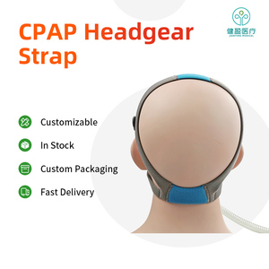 Sangle de fixation pour masque CPAP compatible <span class=keywords><strong>ResMed</strong></span> N20, bleu-gris, avec bordure scellée, traitement de finition des bords en nylon, élasthanne et éponge, taille M/L - Product Image 2