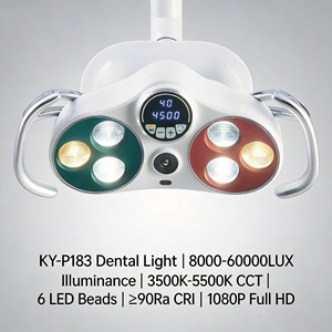 Lampe d'opération dentaire avec capteur et camé<span class=keywords><strong>ra</strong></span> vidéo, réglage 3500K-5500K, 8000-60000LUX, lumière chirurgicale adaptable au fauteuil dentaire - Product Image 1