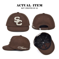Casquette en laine personnalisée avec applique en feutre, casquette de baseball vintage en laine à visière courte, casquette de baseball à 6 panneaux, chapeau d'hiver en laine pour homme