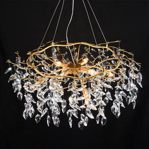 Decoración del hogar Lámpara colgante de oro Sala de estar Arte moderno Led Raindrop Crystal Leaf Chandelier - Product Image 2