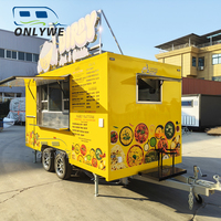 ONLYWE jalan Outdoor Mobile Hot Dog BBQ Kebab Hot Dog Pizza disesuaikan Vintage Hamburger Bir Makanan ringan truk kereta gandeng