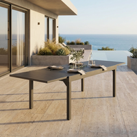 Table de salle à manger extensible moderne en aluminium durable, 8 places, plateau à lattes, extension coulissante pour jardin et parc