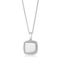 Collier pendentif carré gravable en acier inoxydable plaqué or 18 carats avec zircone cubique, plaque vierge personnalisable pour femme, cadeau de Noël