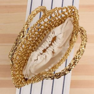 Bolso de mano de paja para mujer, diseño hueco con hilo dorado y plateado, trenzado a mano, para verano, moda, vacaciones, playa, 2024 - Product Image 6