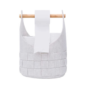 Upin white Toilet Paper Holder felt non woven storage box basket with wooden frame handle