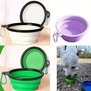 <b>Large</b> Collapsible <b>Dog</b> 34Oz Travel Water Food <b>Bowls</b> Portable Foldable Collapse Dishes With Carabiner Clip Promotion Gifts - Product Image 1