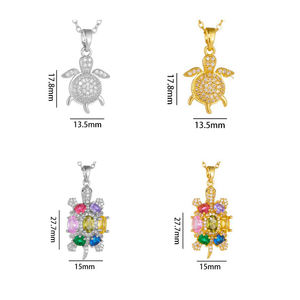 Hawaiiaanse Oceaan Stijl Kleurrijke Zirkonia Diamant Schildpad Ketting Rvs Ketting Ketting Ketting Sieraden - Product Image 4